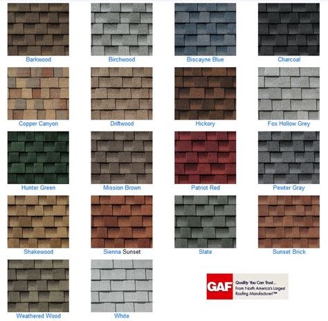Gaf Roofing Shingles Color Chart
