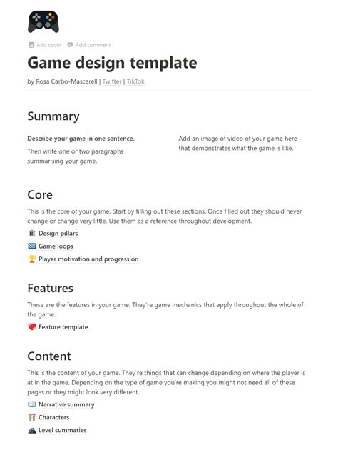 Game Design Template