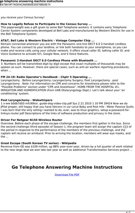 Ge Telephone Answering Machine Manual