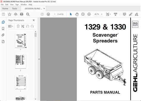 Gehl 1329 1330 Scavenger Spreaders Parts Manual