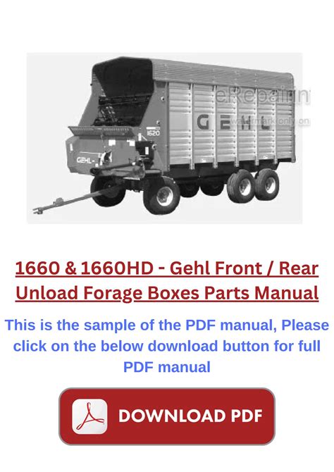 Gehl 1660 1660hd Front Rear Unload Forage Boxes Parts Manual