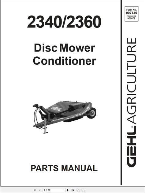 Gehl 2340 2360 Disc Mower Conditioner Parts Manual Downloa