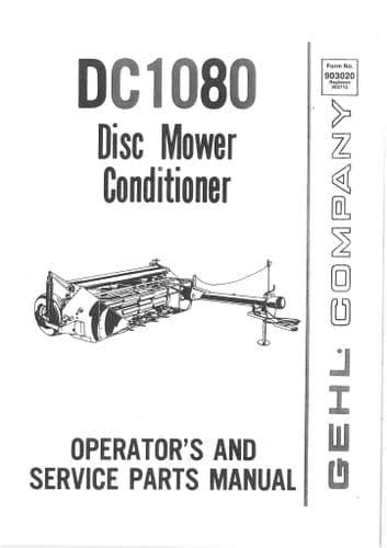 Gehl Dc1080 Disc Mower Conditioner Parts Manual