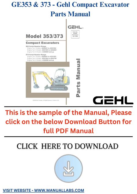 Gehl Ge353 373 Mini Compact Excavator Parts Manual