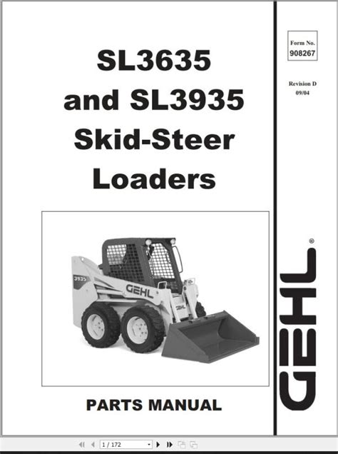 Gehl Sl3635 Sl3935 Skid Steer Loaders Parts Manual