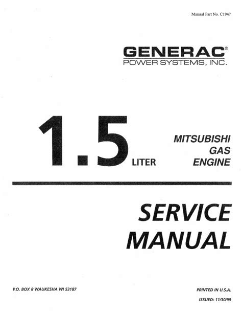 Generac 1 5 Liter Gas Engine Service Repair Manual