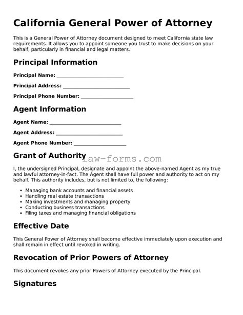 General Power Of Attorney Template California