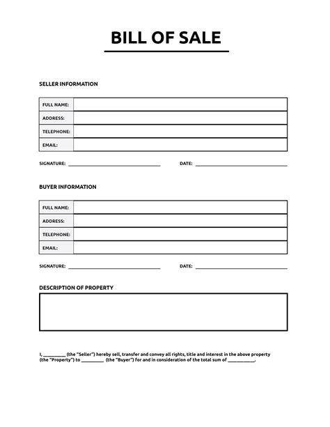 Generic Bill Of Sale Template