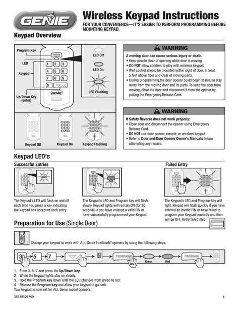 Genie Intellicode Manual Instructions