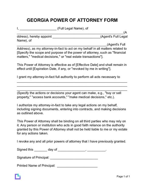 Georgia Power Of Attorney Template
