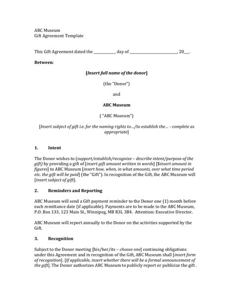 Gift Agreement Template