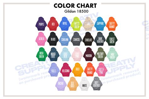 Gildan 18500 Color Chart