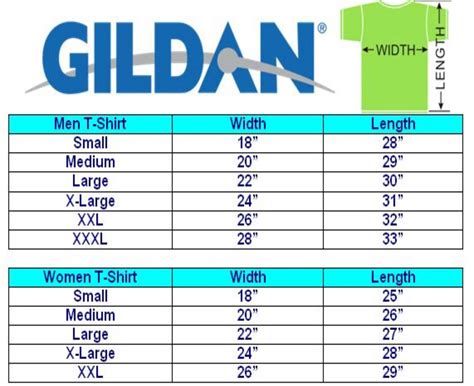 Gildan Brand Size Chart