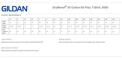 Gildan Dryblend 5050 Size Chart