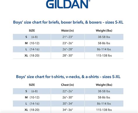 Gildan Youth Sizes Chart