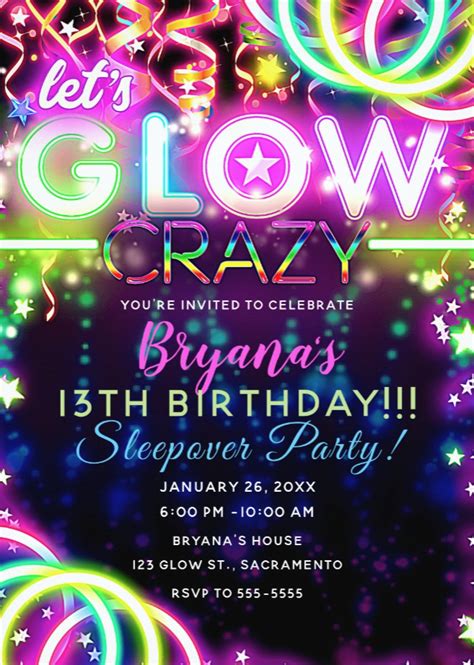 Glow Party Invitations Template