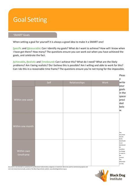 Goal Setting Template For Employees