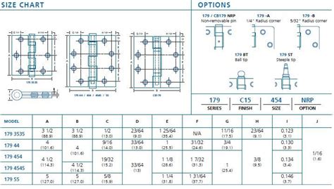 Gold Hinge Size Chart