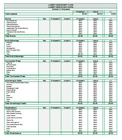 Golf Tournament Budget Template