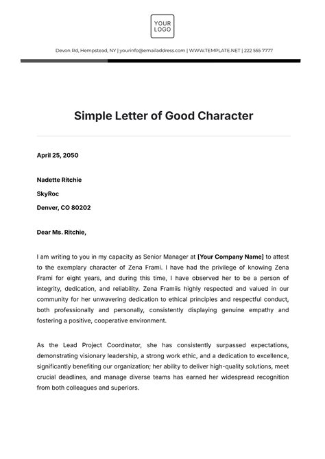 Good Character Letter Template