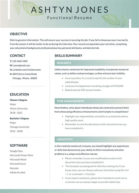 Google Docs Functional Resume Template