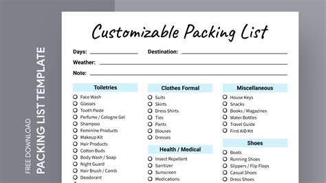 Google Docs Packing List Template