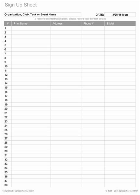 Google Docs Sign In Sheet Template