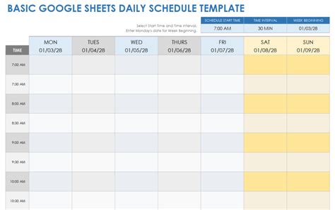 Google Sheet Daily Schedule Template