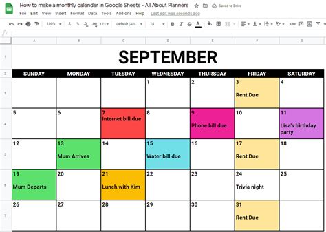 Google Sheets Calendar Template