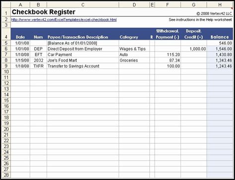 Google Sheets Check Register Template