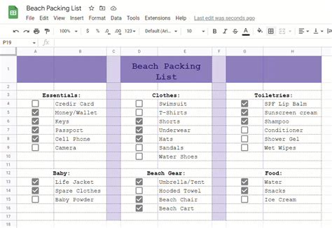 Google Sheets Packing List Template Free