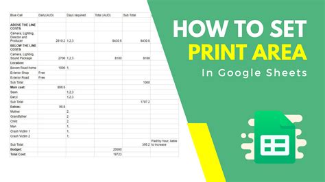 Google Sheets Printable Area