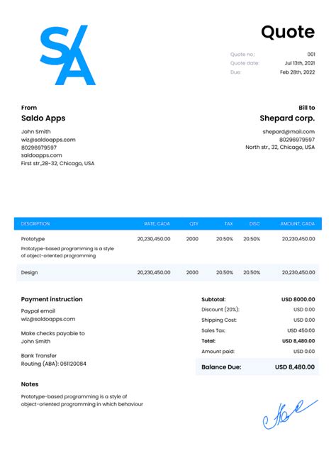 Google Sheets Quote Template