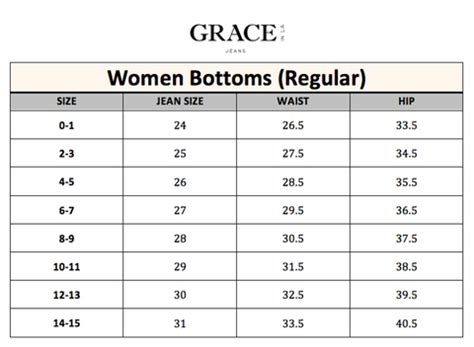 Grace Jeans Size Chart