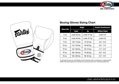 Grappling Gloves Size Chart