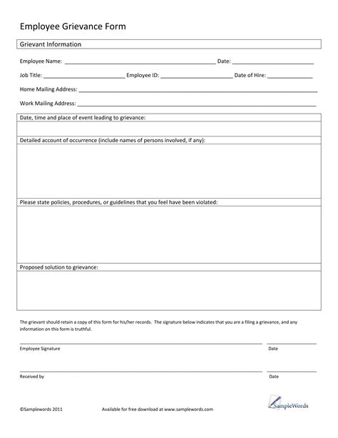 Grievance Forms Template