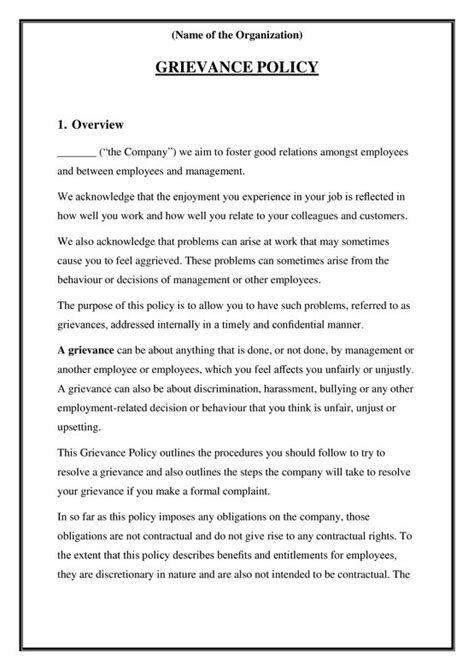 Grievance Policy And Procedure Template
