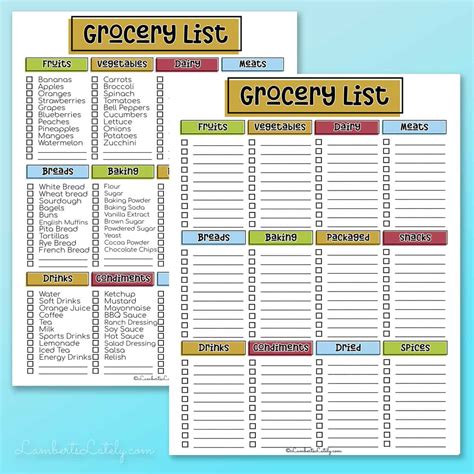 Grocery List Template Free Editable