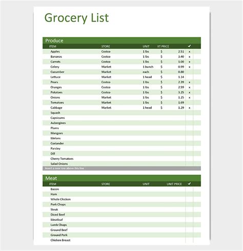 Grocery Shopping List Template Excel
