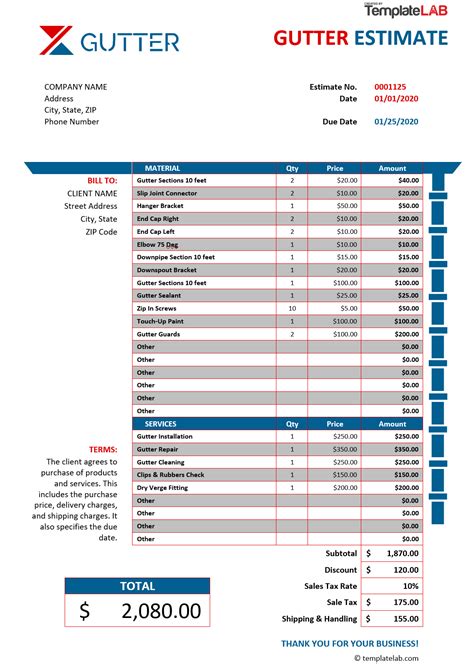 Gutter Estimate Template