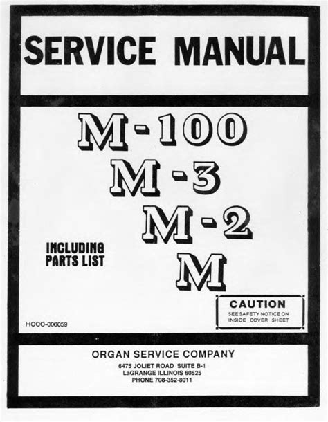 Hammond Organ Service Manual Models M M2 M3 M 100