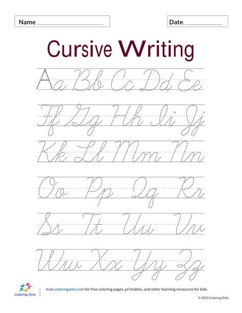 Handwriting Sheets Cursive Printable