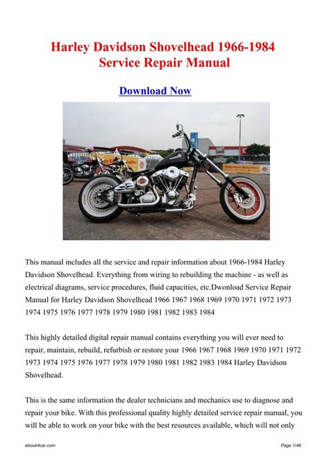 Harley Davidson Shovelhead 1966 1984 Bike Repair Manual