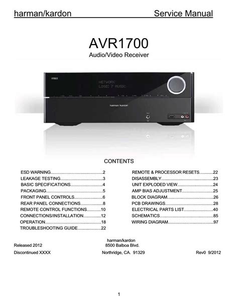 Harman Kardon Avr1700 Service Manual And Repair Guide