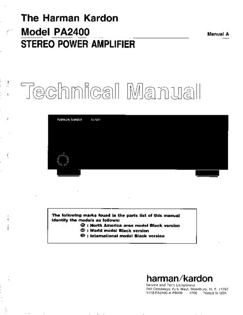 Harman Kardon Pa2400 Stereo Power Amplifier Service Manual