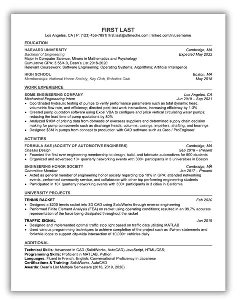 Harvard Resume Template Download