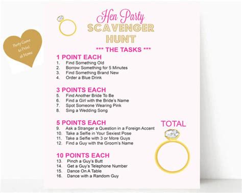 Hen Night Scavenger Hunt Printable