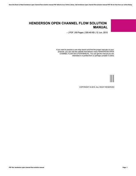 Henderson Open Channel Flow Solution Manual