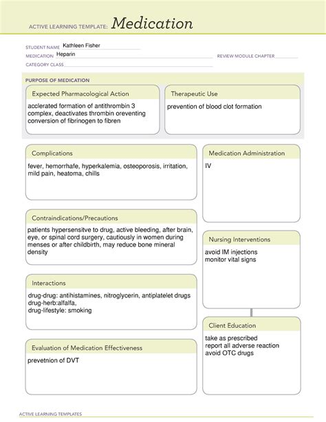 Heparin Ati Medication Template