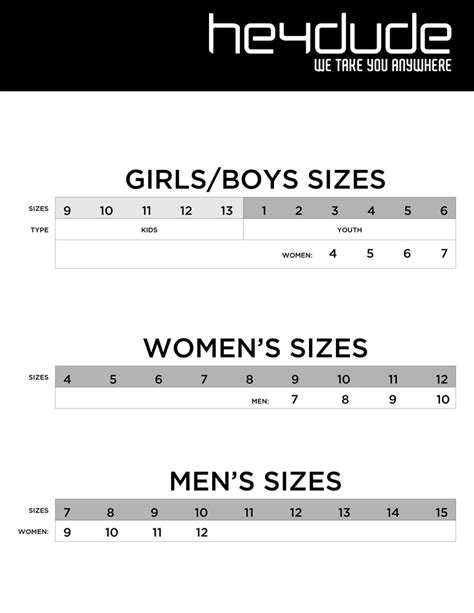 Hey Dude Shoes Size Chart